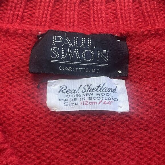 Paul Simon Real Shetland Wool Pullover Sweater Jumper Scotland Red Size 44/L Men - Picture 4 of 8